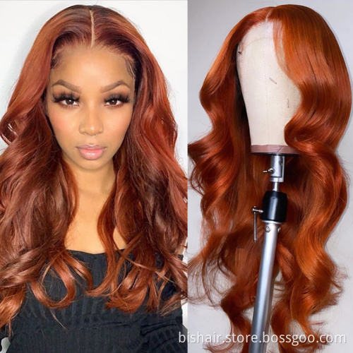 Body Wave Orange Lace Wig with Baby Hair Orange Ginger Colored Human Hair Wigs 4x4 Lace Free Part Pre Plucked Brazilian Wigs